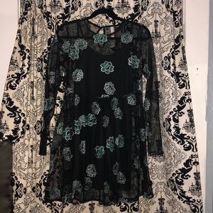 Nwt: green flower see thru dress